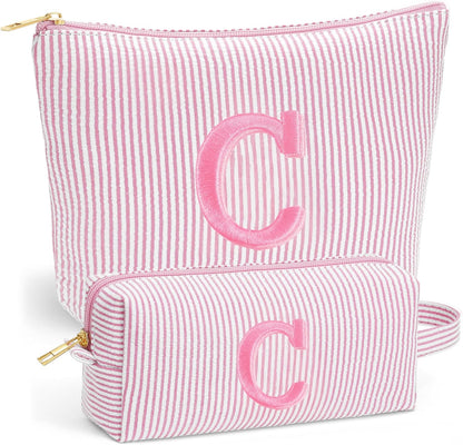 Birthday Gifts for Women - Initial Travel Makeup Bag for Women, Teen Girl Gifts Trendy Stuff, Birthday Gift for Women Girls Teen Girls, Pink Travel Makeup Bag - Letter A