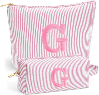 Birthday Gifts for Women - Initial Travel Makeup Bag for Women, Teen Girl Gifts Trendy Stuff, Birthday Gift for Women Girls Teen Girls, Pink Travel Makeup Bag - Letter A