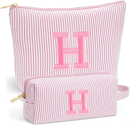 Birthday Gifts for Women - Initial Travel Makeup Bag for Women, Teen Girl Gifts Trendy Stuff, Birthday Gift for Women Girls Teen Girls, Pink Travel Makeup Bag - Letter A