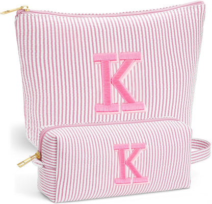 Birthday Gifts for Women - Initial Travel Makeup Bag for Women, Teen Girl Gifts Trendy Stuff, Birthday Gift for Women Girls Teen Girls, Pink Travel Makeup Bag - Letter A