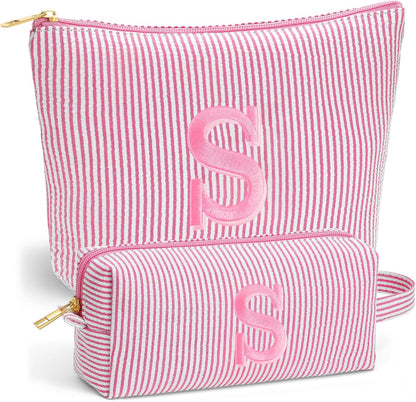 Birthday Gifts for Women - Initial Travel Makeup Bag for Women, Teen Girl Gifts Trendy Stuff, Birthday Gift for Women Girls Teen Girls, Pink Travel Makeup Bag - Letter A