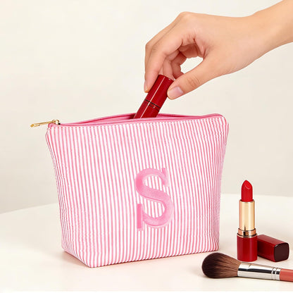 Birthday Gifts for Women - Initial Travel Makeup Bag for Women, Teen Girl Gifts Trendy Stuff, Birthday Gift for Women Girls Teen Girls, Pink Travel Makeup Bag - Letter A