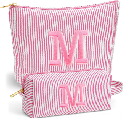 Birthday Gifts for Women - Initial Travel Makeup Bag for Women, Teen Girl Gifts Trendy Stuff, Birthday Gift for Women Girls Teen Girls, Pink Travel Makeup Bag - Letter A