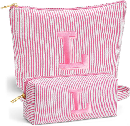 Birthday Gifts for Women - Initial Travel Makeup Bag for Women, Teen Girl Gifts Trendy Stuff, Birthday Gift for Women Girls Teen Girls, Pink Travel Makeup Bag - Letter A