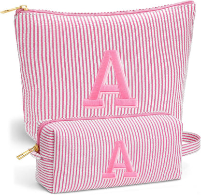 Birthday Gifts for Women - Initial Travel Makeup Bag for Women, Teen Girl Gifts Trendy Stuff, Birthday Gift for Women Girls Teen Girls, Pink Travel Makeup Bag - Letter A