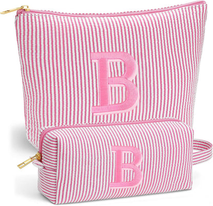 Birthday Gifts for Women - Initial Travel Makeup Bag for Women, Teen Girl Gifts Trendy Stuff, Birthday Gift for Women Girls Teen Girls, Pink Travel Makeup Bag - Letter A