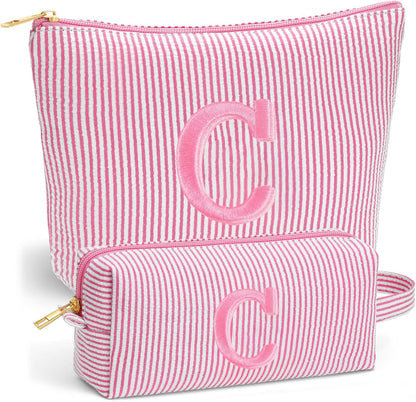 Birthday Gifts for Women - Initial Travel Makeup Bag for Women, Teen Girl Gifts Trendy Stuff, Birthday Gift for Women Girls Teen Girls, Pink Travel Makeup Bag - Letter A