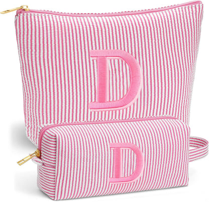 Birthday Gifts for Women - Initial Travel Makeup Bag for Women, Teen Girl Gifts Trendy Stuff, Birthday Gift for Women Girls Teen Girls, Pink Travel Makeup Bag - Letter A