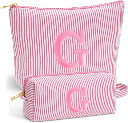 Birthday Gifts for Women - Initial Travel Makeup Bag for Women, Teen Girl Gifts Trendy Stuff, Birthday Gift for Women Girls Teen Girls, Pink Travel Makeup Bag - Letter A