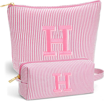 Birthday Gifts for Women - Initial Travel Makeup Bag for Women, Teen Girl Gifts Trendy Stuff, Birthday Gift for Women Girls Teen Girls, Pink Travel Makeup Bag - Letter A
