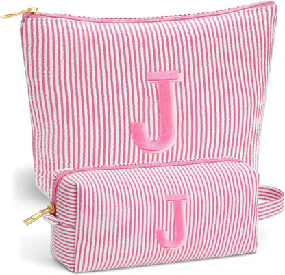 Birthday Gifts for Women - Initial Travel Makeup Bag for Women, Teen Girl Gifts Trendy Stuff, Birthday Gift for Women Girls Teen Girls, Pink Travel Makeup Bag - Letter A