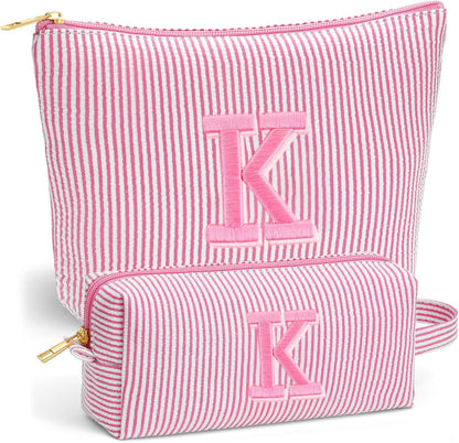 Birthday Gifts for Women - Initial Travel Makeup Bag for Women, Teen Girl Gifts Trendy Stuff, Birthday Gift for Women Girls Teen Girls, Pink Travel Makeup Bag - Letter A