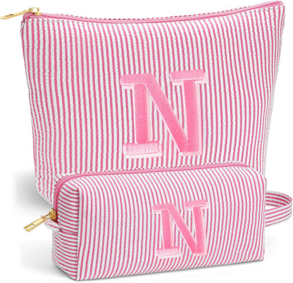 Birthday Gifts for Women - Initial Travel Makeup Bag for Women, Teen Girl Gifts Trendy Stuff, Birthday Gift for Women Girls Teen Girls, Pink Travel Makeup Bag - Letter A