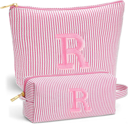 Birthday Gifts for Women - Initial Travel Makeup Bag for Women, Teen Girl Gifts Trendy Stuff, Birthday Gift for Women Girls Teen Girls, Pink Travel Makeup Bag - Letter A