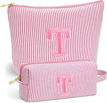 Birthday Gifts for Women - Initial Travel Makeup Bag for Women, Teen Girl Gifts Trendy Stuff, Birthday Gift for Women Girls Teen Girls, Pink Travel Makeup Bag - Letter A