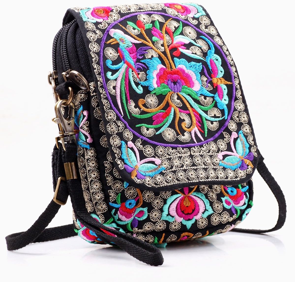 Embroidered Cute Mini Crossbody Bag for Women Small Handbags Wristlet Wallet Bag Cell-phone Pouch Coin Purse