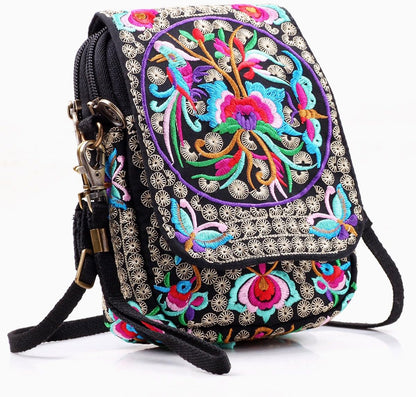 Embroidered Cute Mini Crossbody Bag for Women Small Handbags Wristlet Wallet Bag Cell-phone Pouch Coin Purse