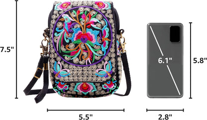 Embroidered Cute Mini Crossbody Bag for Women Small Handbags Wristlet Wallet Bag Cell-phone Pouch Coin Purse