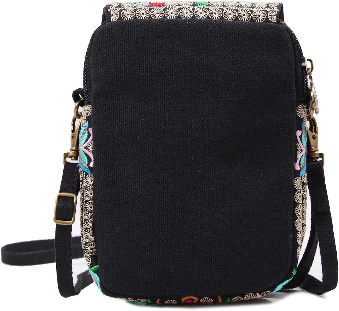 Embroidered Cute Mini Crossbody Bag for Women Small Handbags Wristlet Wallet Bag Cell-phone Pouch Coin Purse