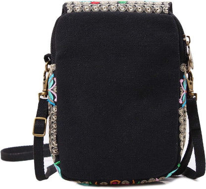 Embroidered Cute Mini Crossbody Bag for Women Small Handbags Wristlet Wallet Bag Cell-phone Pouch Coin Purse