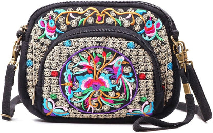 Embroidered Cute Mini Crossbody Bag for Women Small Handbags Wristlet Wallet Bag Cell-phone Pouch Coin Purse