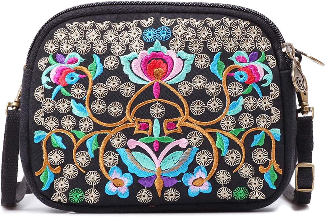 Embroidered Cute Mini Crossbody Bag for Women Small Handbags Wristlet Wallet Bag Cell-phone Pouch Coin Purse