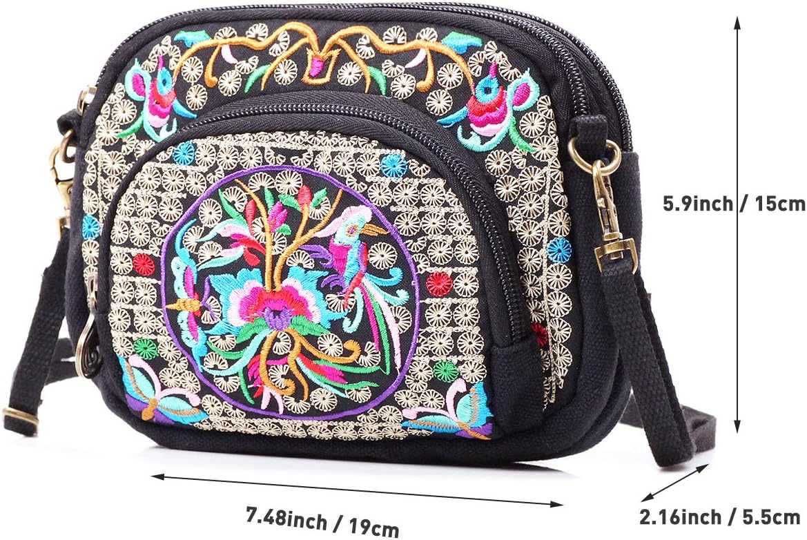 Embroidered Cute Mini Crossbody Bag for Women Small Handbags Wristlet Wallet Bag Cell-phone Pouch Coin Purse