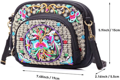 Embroidered Cute Mini Crossbody Bag for Women Small Handbags Wristlet Wallet Bag Cell-phone Pouch Coin Purse