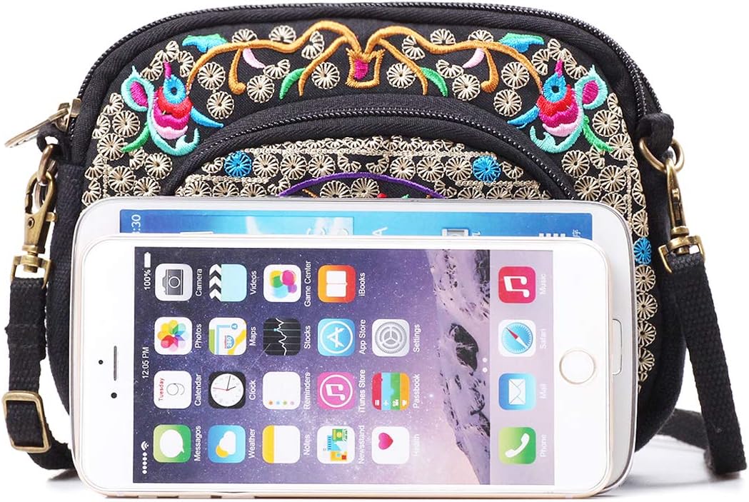 Embroidered Cute Mini Crossbody Bag for Women Small Handbags Wristlet Wallet Bag Cell-phone Pouch Coin Purse