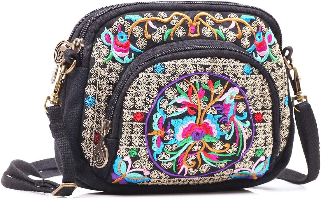 Embroidered Cute Mini Crossbody Bag for Women Small Handbags Wristlet Wallet Bag Cell-phone Pouch Coin Purse