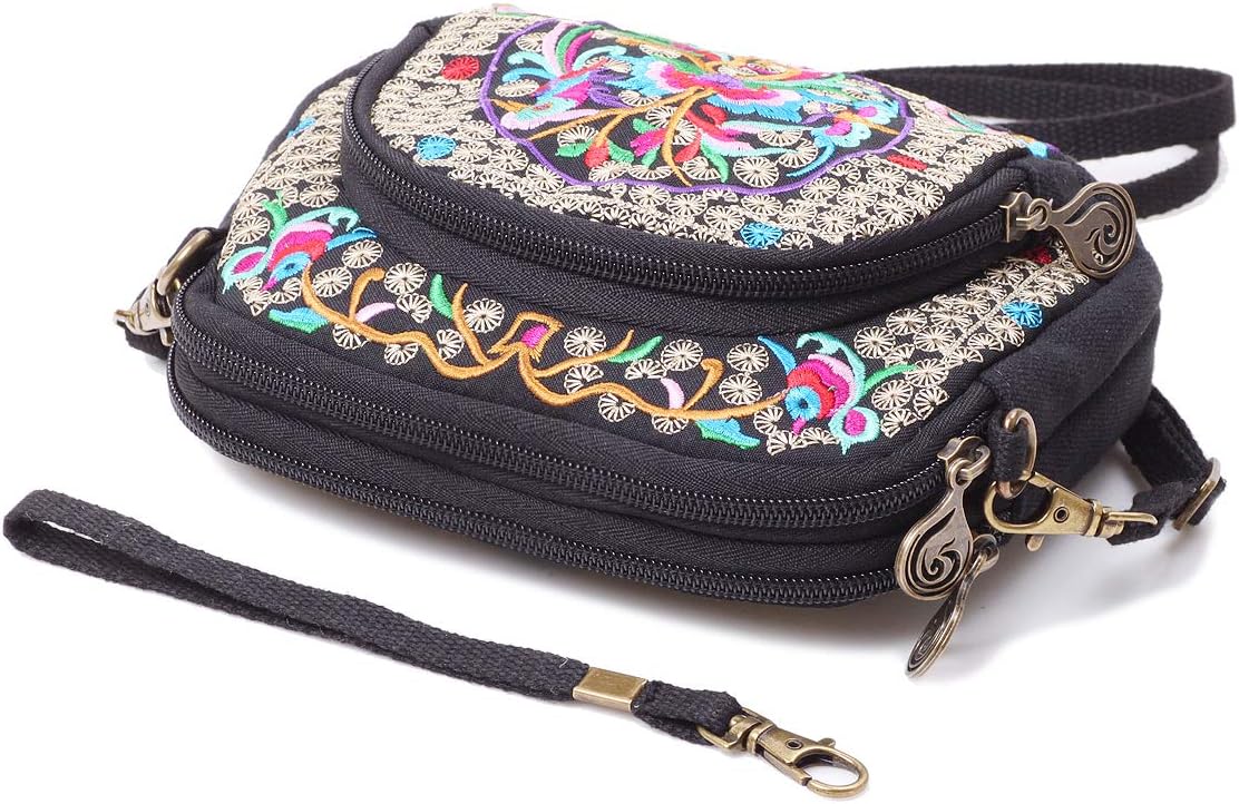 Embroidered Cute Mini Crossbody Bag for Women Small Handbags Wristlet Wallet Bag Cell-phone Pouch Coin Purse