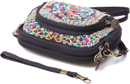 Embroidered Cute Mini Crossbody Bag for Women Small Handbags Wristlet Wallet Bag Cell-phone Pouch Coin Purse