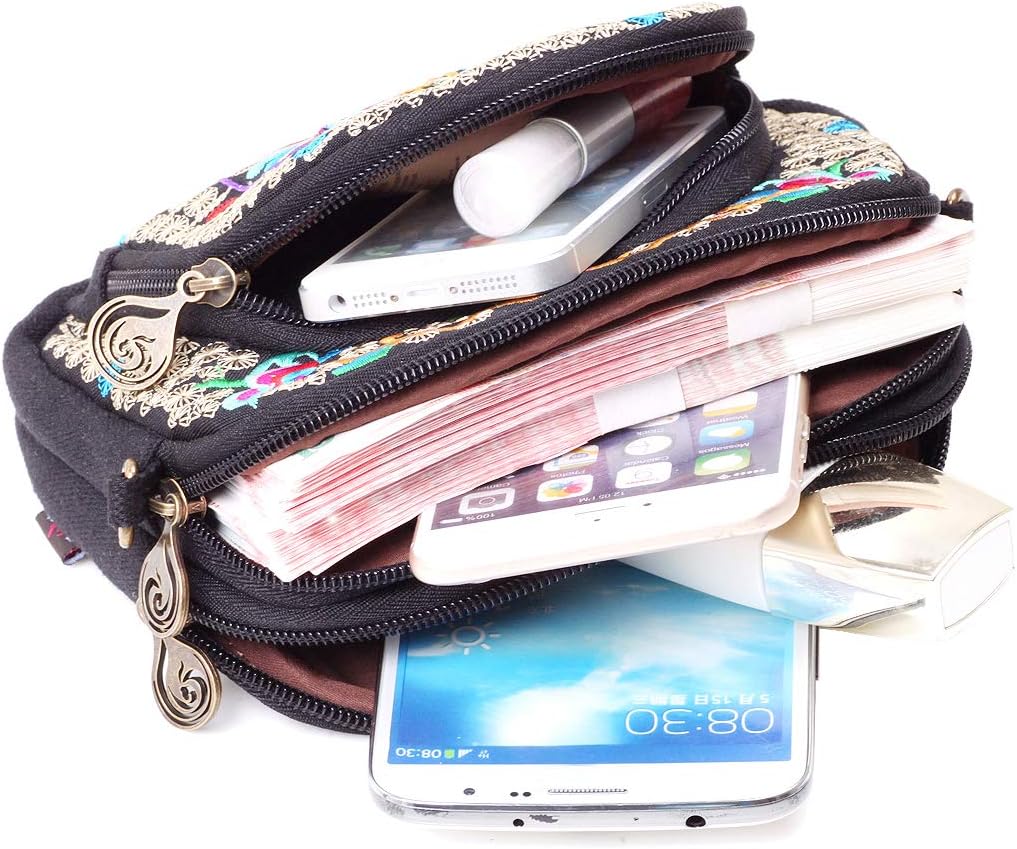 Embroidered Cute Mini Crossbody Bag for Women Small Handbags Wristlet Wallet Bag Cell-phone Pouch Coin Purse