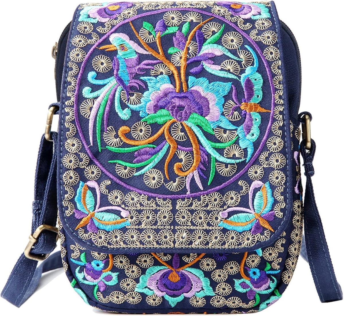 Embroidered Cute Mini Crossbody Bag for Women Small Handbags Wristlet Wallet Bag Cell-phone Pouch Coin Purse