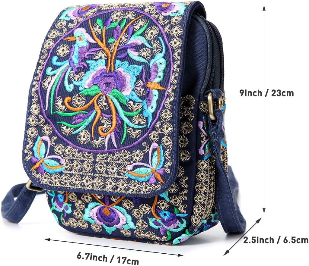Embroidered Cute Mini Crossbody Bag for Women Small Handbags Wristlet Wallet Bag Cell-phone Pouch Coin Purse