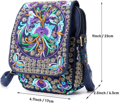 Embroidered Cute Mini Crossbody Bag for Women Small Handbags Wristlet Wallet Bag Cell-phone Pouch Coin Purse