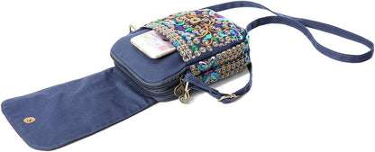 Embroidered Cute Mini Crossbody Bag for Women Small Handbags Wristlet Wallet Bag Cell-phone Pouch Coin Purse