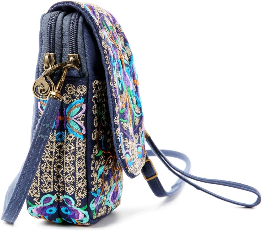Embroidered Cute Mini Crossbody Bag for Women Small Handbags Wristlet Wallet Bag Cell-phone Pouch Coin Purse
