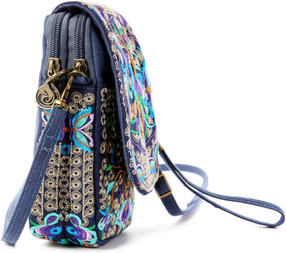 Embroidered Cute Mini Crossbody Bag for Women Small Handbags Wristlet Wallet Bag Cell-phone Pouch Coin Purse