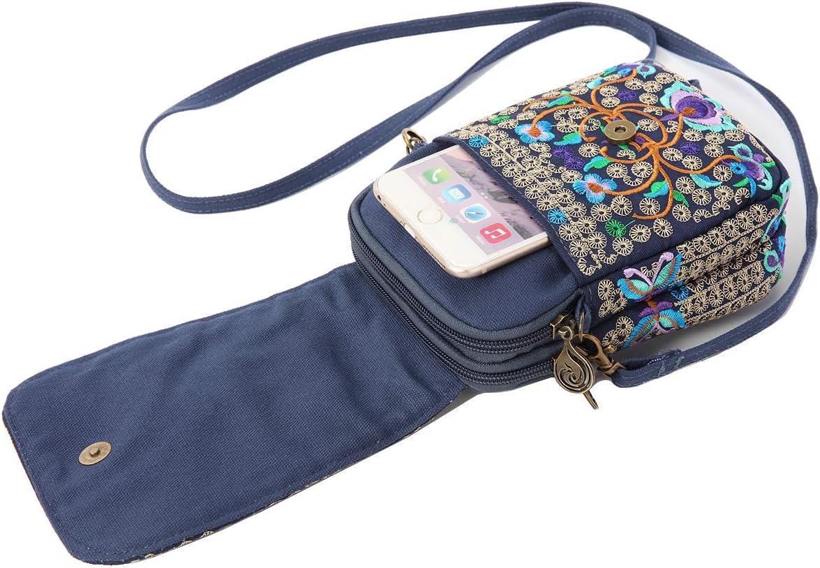 Embroidered Cute Mini Crossbody Bag for Women Small Handbags Wristlet Wallet Bag Cell-phone Pouch Coin Purse