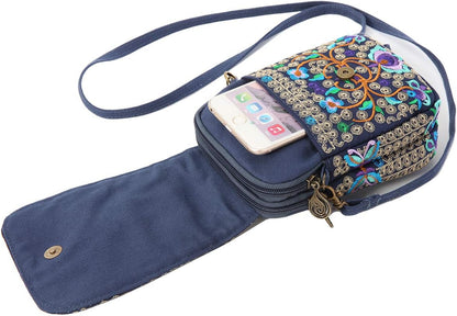 Embroidered Cute Mini Crossbody Bag for Women Small Handbags Wristlet Wallet Bag Cell-phone Pouch Coin Purse