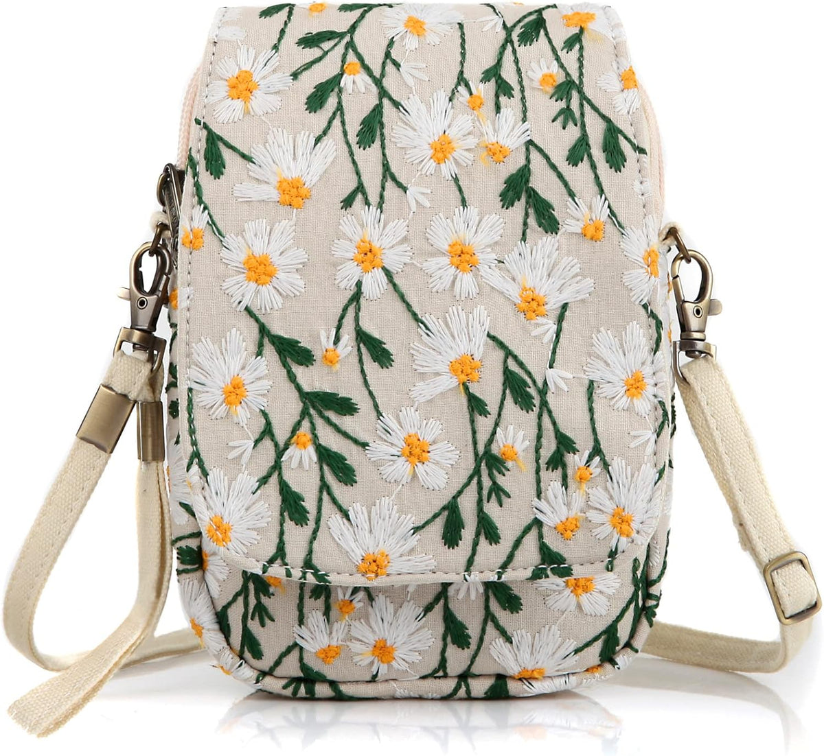 Embroidered Cute Mini Crossbody Bag for Women Small Handbags Wristlet Wallet Bag Cell-phone Pouch Coin Purse