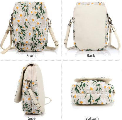 Embroidered Cute Mini Crossbody Bag for Women Small Handbags Wristlet Wallet Bag Cell-phone Pouch Coin Purse