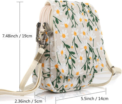 Embroidered Cute Mini Crossbody Bag for Women Small Handbags Wristlet Wallet Bag Cell-phone Pouch Coin Purse