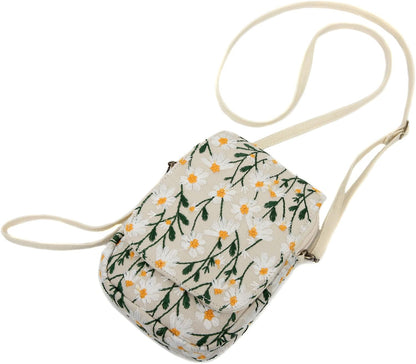 Embroidered Cute Mini Crossbody Bag for Women Small Handbags Wristlet Wallet Bag Cell-phone Pouch Coin Purse