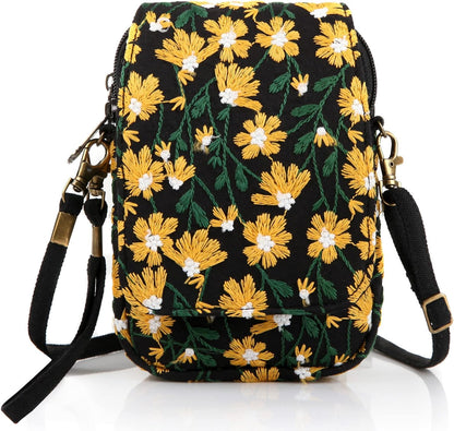 Embroidered Cute Mini Crossbody Bag for Women Small Handbags Wristlet Wallet Bag Cell-phone Pouch Coin Purse
