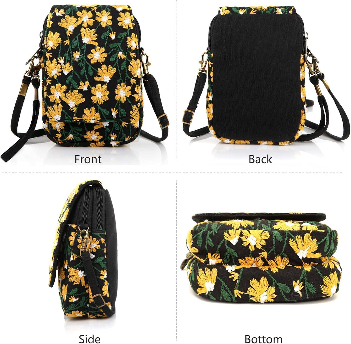 Embroidered Cute Mini Crossbody Bag for Women Small Handbags Wristlet Wallet Bag Cell-phone Pouch Coin Purse
