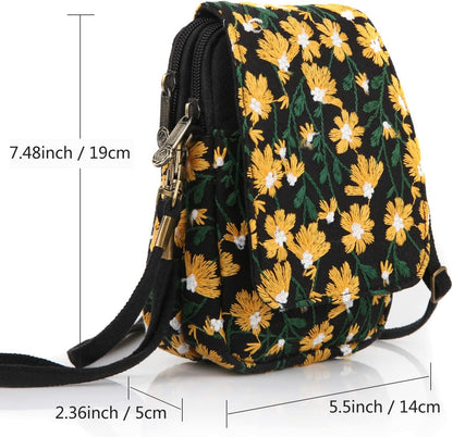 Embroidered Cute Mini Crossbody Bag for Women Small Handbags Wristlet Wallet Bag Cell-phone Pouch Coin Purse