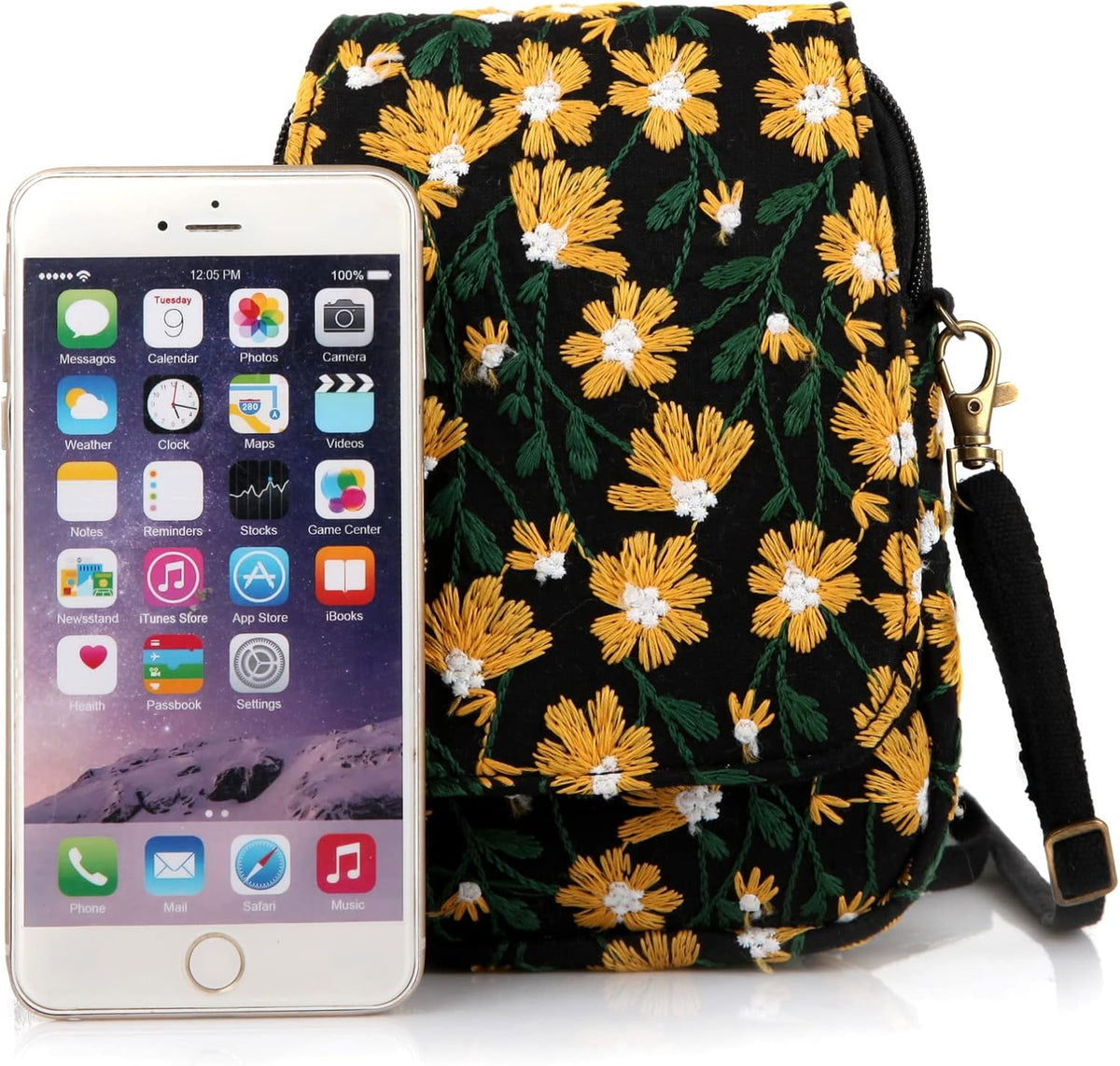 Embroidered Cute Mini Crossbody Bag for Women Small Handbags Wristlet Wallet Bag Cell-phone Pouch Coin Purse