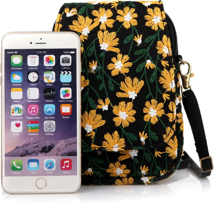 Embroidered Cute Mini Crossbody Bag for Women Small Handbags Wristlet Wallet Bag Cell-phone Pouch Coin Purse